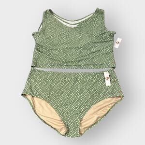 New Honey Mark Swim Set‎ Green Floral Bikini High Waist Full Coverage 5XL